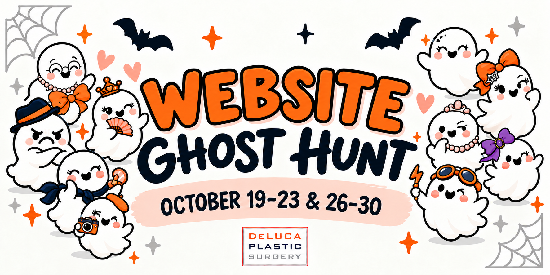 DeLuca Website Ghost Hunt splash featuring all ten official ghost characters